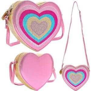 Heart Shaped Purse Pink Purse for Girls Kids Sparkly Pink with Shoulder Strap